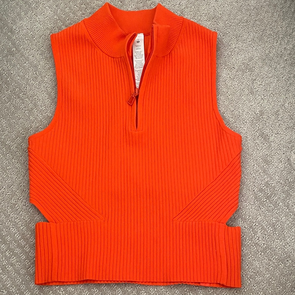 Lululemon Ribbed Sleeveless Half-Zip Top in Bright Orange